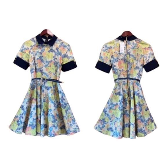 Closet London floral retro‎ inspired collared belted skater dress US size 6 New! - Picture 2 of 8